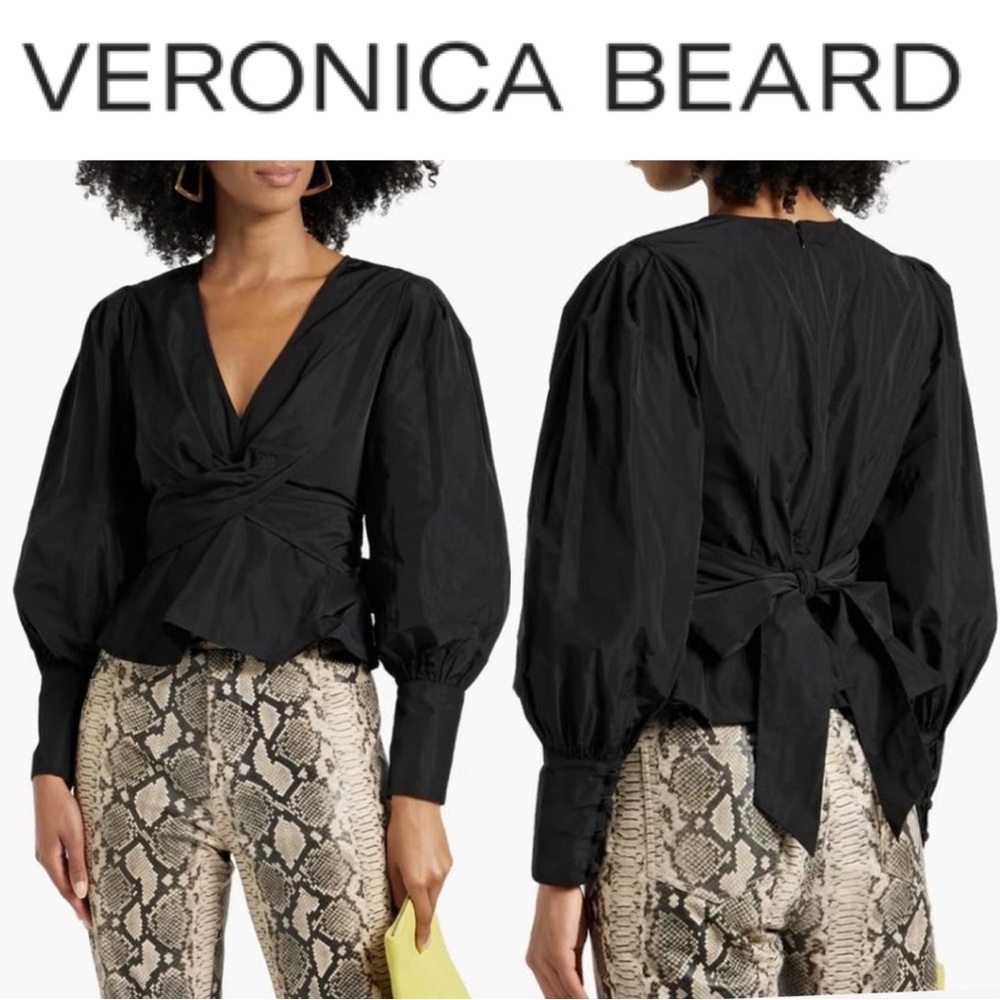 VERONICA BEARD SEEMA TWIST BOW FRONT BLACK TAFFETA LONG SLEEVE BLOUSE **NWT**
